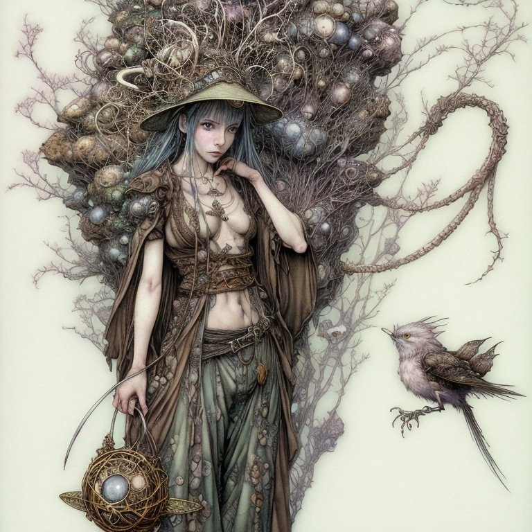 Prompt: Radagast the Brown in an illustration by Yoshitaka Amano, Daniel Merriam, fantasy art, yukito kishiro, a detailed painting, The Art of Yoshitaka Amano