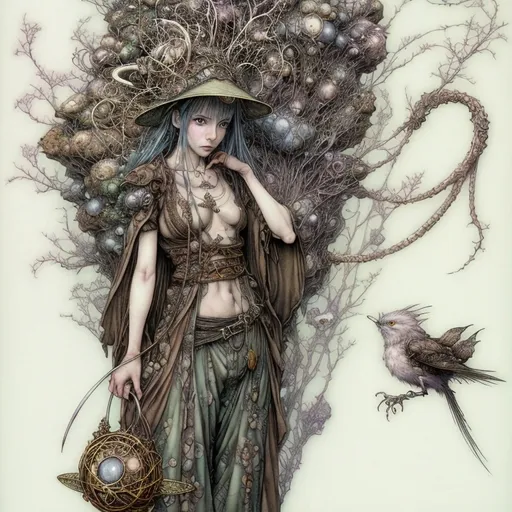 Prompt: Radagast the Brown in an illustration by Yoshitaka Amano, Daniel Merriam, fantasy art, yukito kishiro, a detailed painting, The Art of Yoshitaka Amano