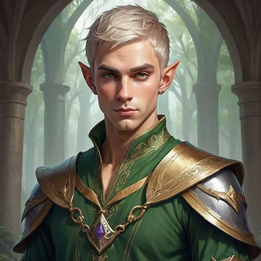 Prompt: fantasy art royal elf that looks like a frat guy with short hair