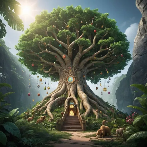 Prompt: Show me the tree of life in the jungle at the north pole