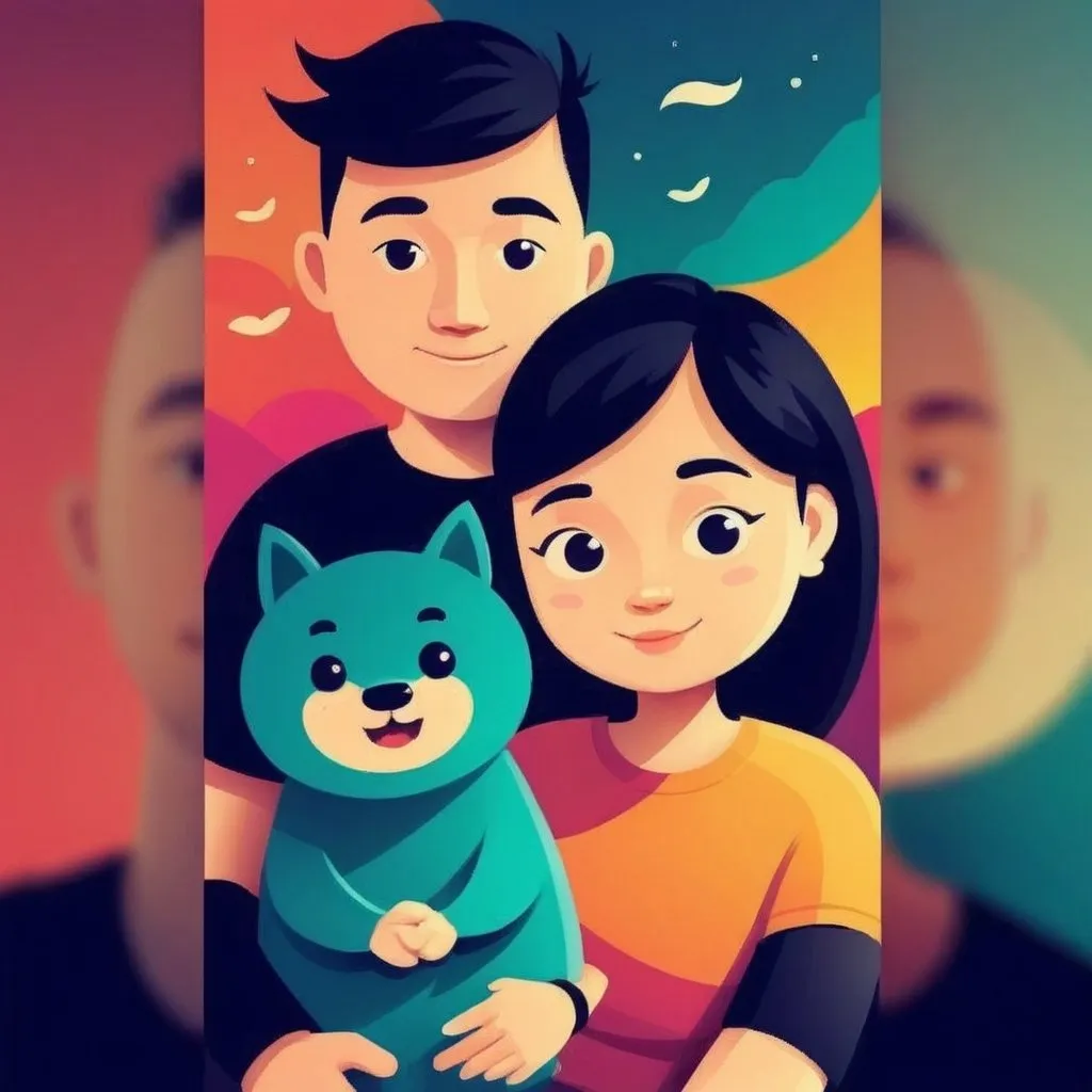 Prompt: illustrations for a book-cover,flat design,simple shapes,vector,colorful,2D,cute cartoon characters