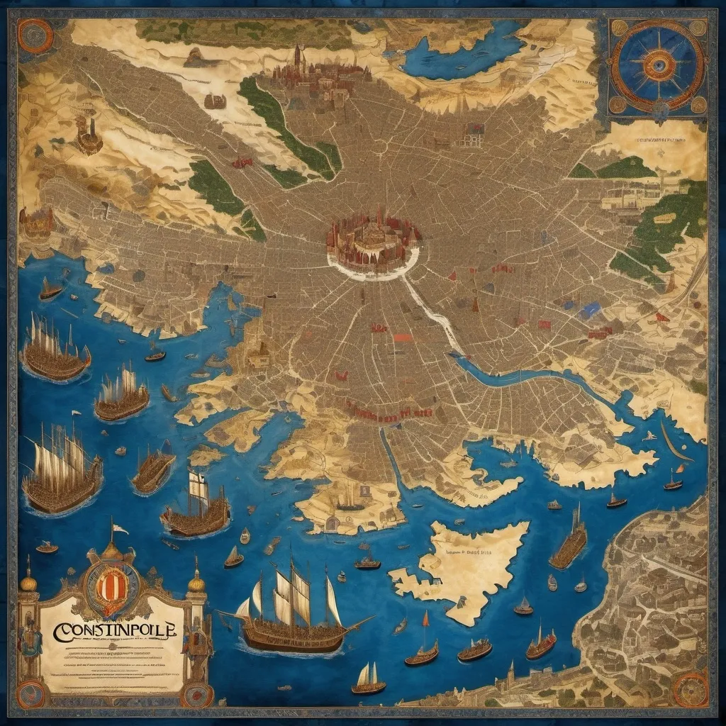 Prompt: Conquest of Constantinople in a map with flags
