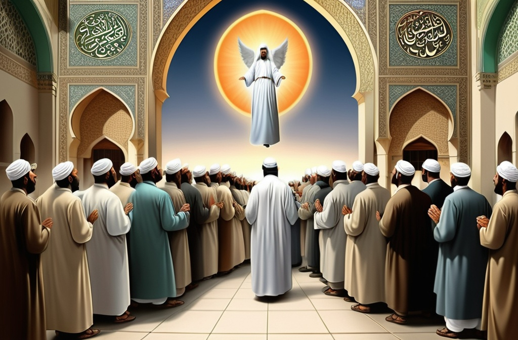 Prompt: Depict the moment of the news of the appearance of the angels to Imam Zaman Aj Allah