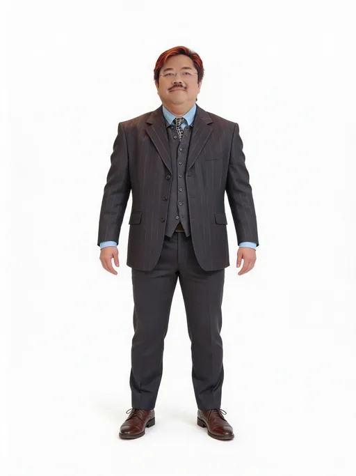 Prompt: The images Image1, Image2, Image3, Image4 represent the character. the character's clothing is Image5. 生成角色全身视图。保持自然站立姿势，双臂自然下垂，双脚与肩同宽。使用纯白色背景。确保从头到脚完整呈现，符合人体比例。