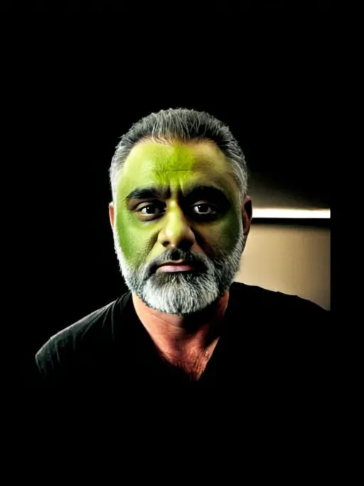 Prompt: Please use the photo inserted below, to create an image of the man in the photo with a similar face paint to Mel Gibson in brave heart, but with a Lime green facepaint, please use the last mEL gIBSON PHOTO and replace it with the face below please only paint the RIGHT side of the face