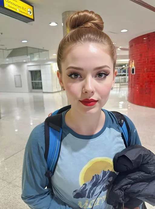 Prompt: A young rich teen white    Alien  girl with intricately styled hair pulled into a neat bun, revealing her smooth skin. Lush lips and long lashe, jewelry and eye liner are prom 