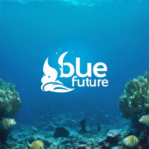 Prompt: Blue future a social enterprise logo. Which shows the ocean and marine life.