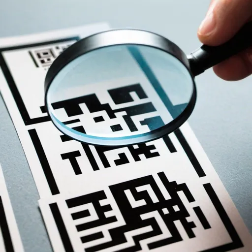 Prompt: A squared image, representing a glass magnifier over a QRCode ticket. 