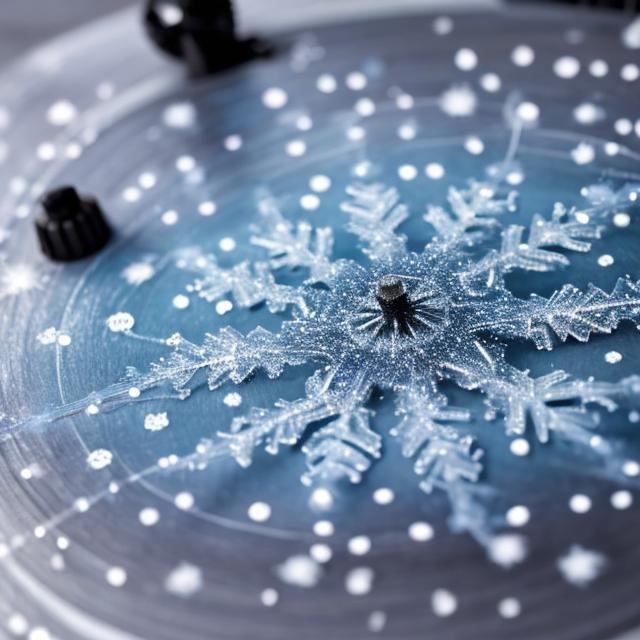 Prompt: hand spinning a snowflake on a turntable, artistic close-up, photorealistic