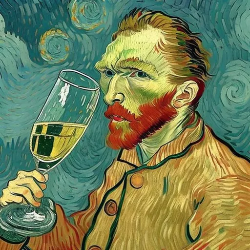 Prompt: vincent van gogh drinking champagne christmas
