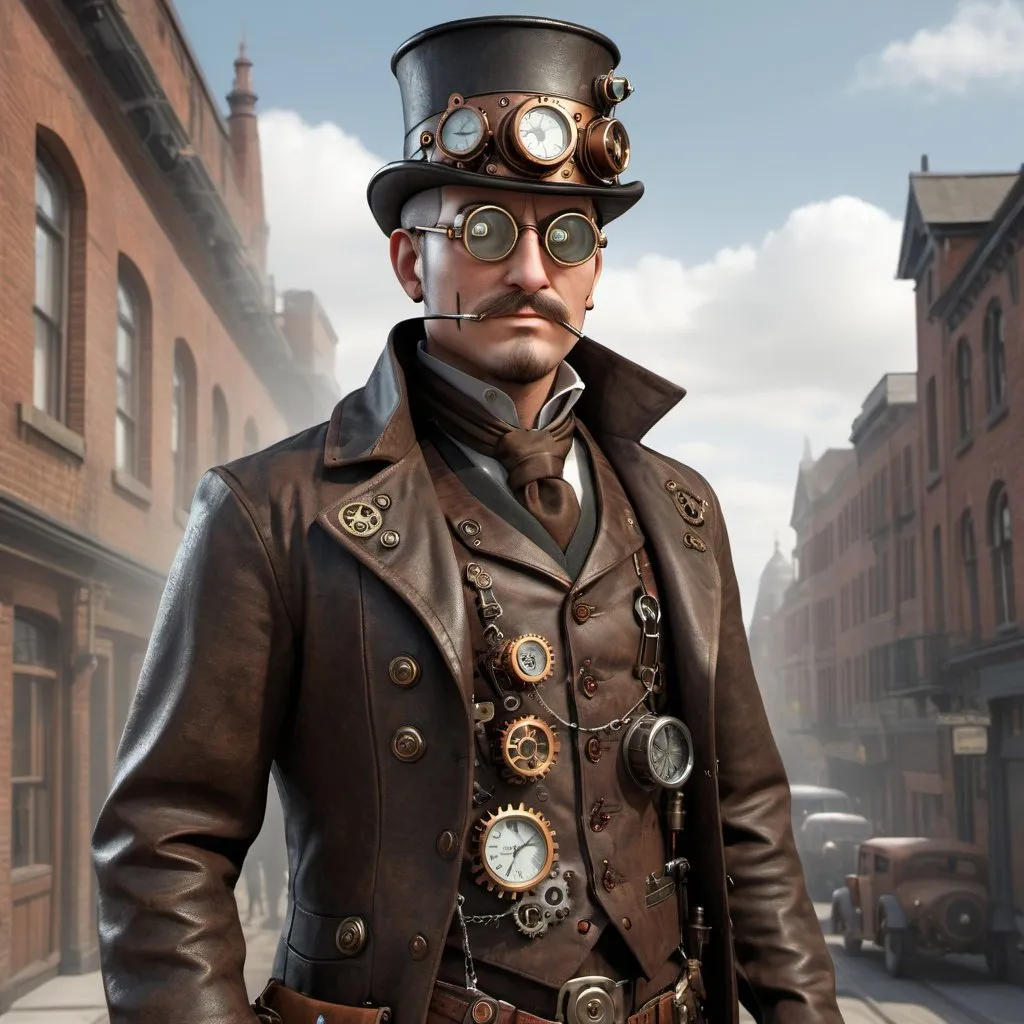 Prompt: Steampunk man, high res, photorealistic, daytime