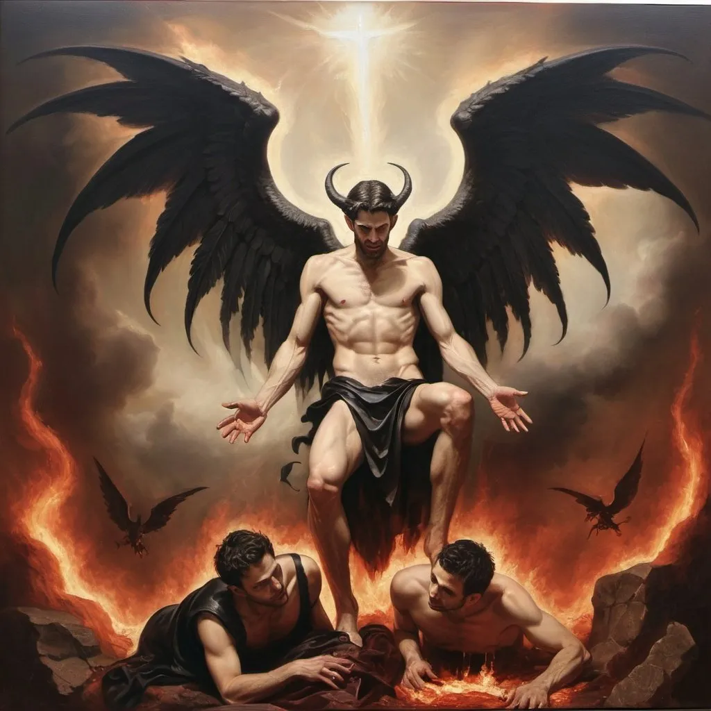 Prompt: Oil on canvas style, photorealistic, the fall of Lucifer