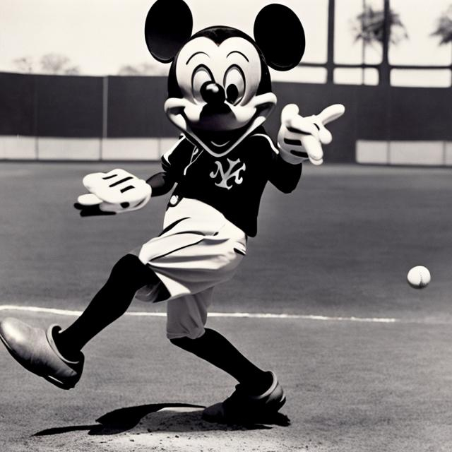 Prompt: Mickey Mouse playing baseball for the New York Mets

