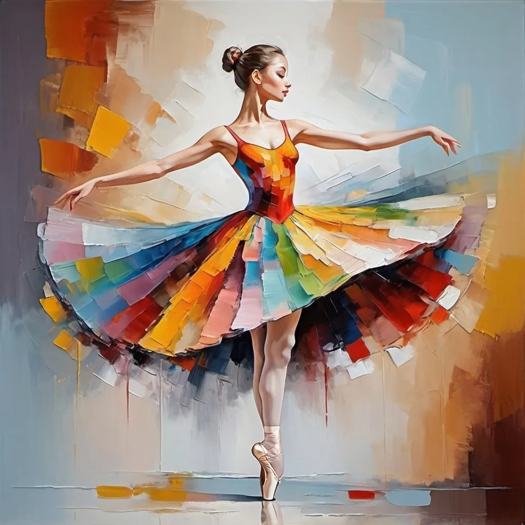 Prompt: Hand Painted, oil paints, Beautiful Ballet Girl in Colorful Dress, Abstract Figure
