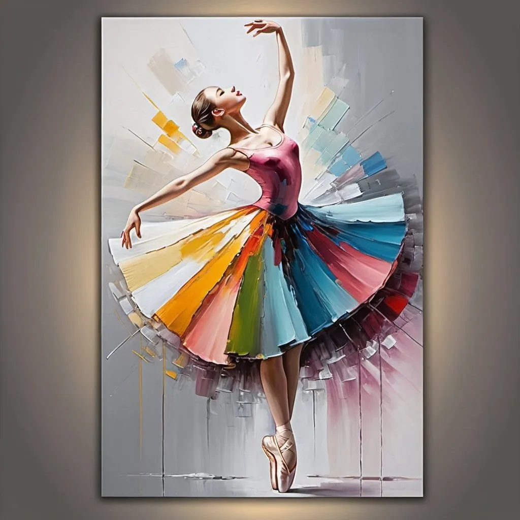 Prompt: Hand Painted Beautiful Ballet Girl in Colorful Dress Vertical Oil Paintings Abstract Figure
