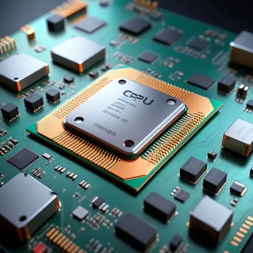 Prompt: cpu on a table, labeled (detailed components), ultra-detailed, realistic texture, clean background, high-quality lighting, emphasizes circuitry, modern atmosphere, educational vibe, vibrant colors, precise annotations, informative style, technological exploration, suitable for engineering presentation, polished and professional finish.