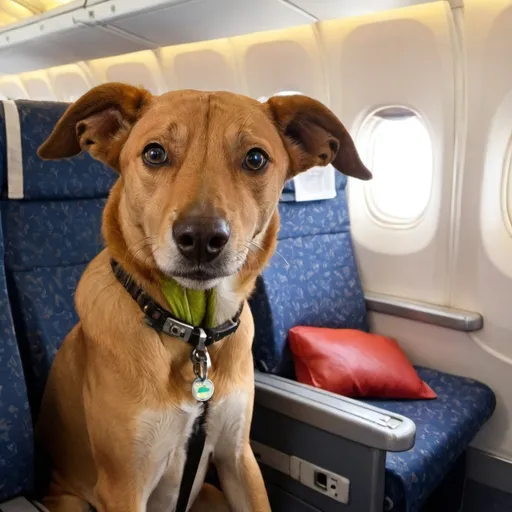 Prompt: One dogs sitting On Ethiopia Airplane