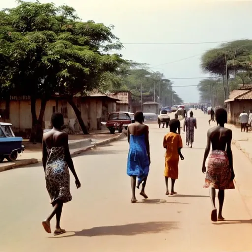 Prompt: Tanga, chumbageni in the 1960s with people walking in the streets
