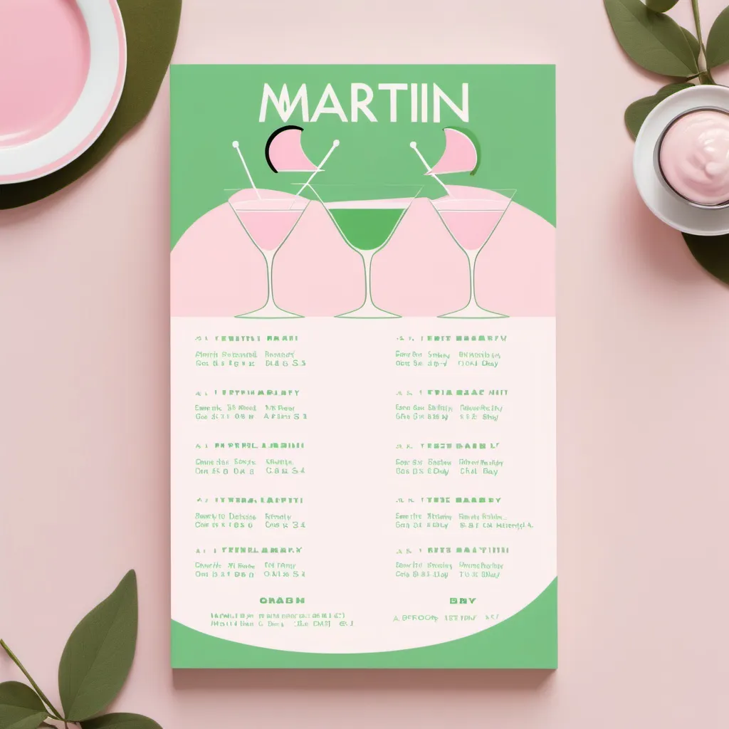 Prompt: an itinerary template for my 22nd birthday, martini, green and baby pink