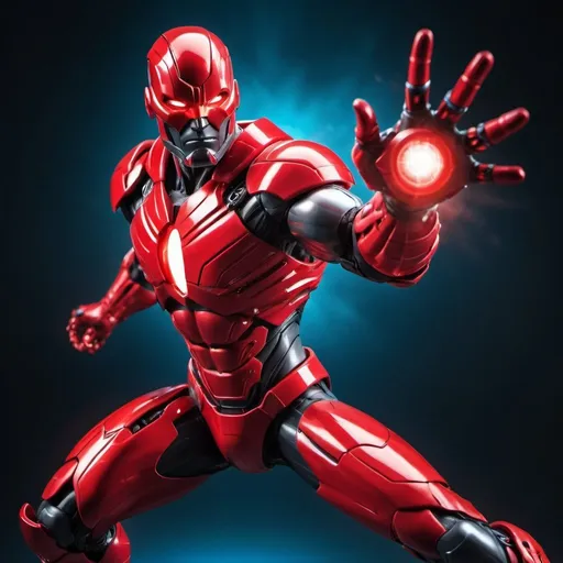 Prompt: Superhero named laser cannon, bionic left arm, red armor and mask, dynamic pose, dynamic effects, high quality, action-packed, vibrant colors, powerful stance, superhero, bionic arm, red armor, dynamic pose, dynamic effects, vibrant colors, intense lighting.