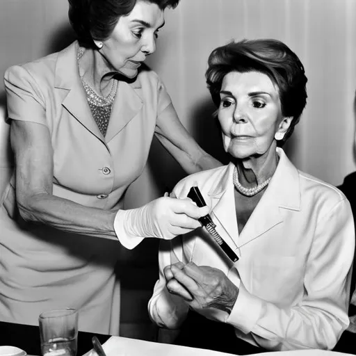 Prompt: Nancy Reagan injecting heroin 