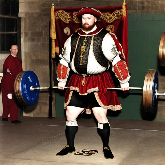 Prompt: Henry VIII powerlifting in gym