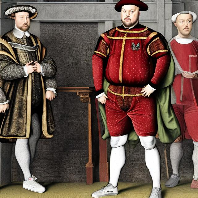 Prompt: Henry VIII wearing Adidas tracksuit in gym