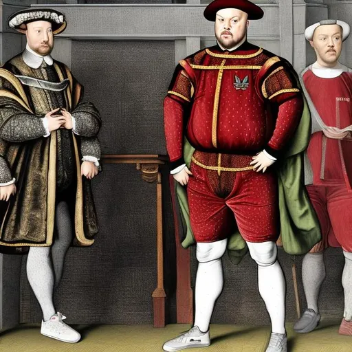 Prompt: Henry VIII wearing Adidas tracksuit in gym