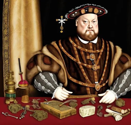 Prompt: Henry VIII and drugs paraphernalia 