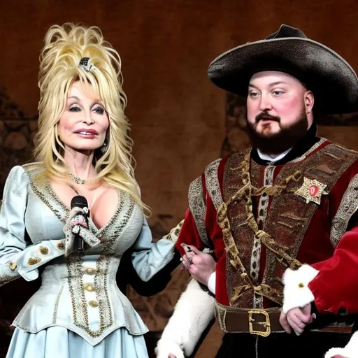 Prompt: Dolly Parton and Henry VIII perform live