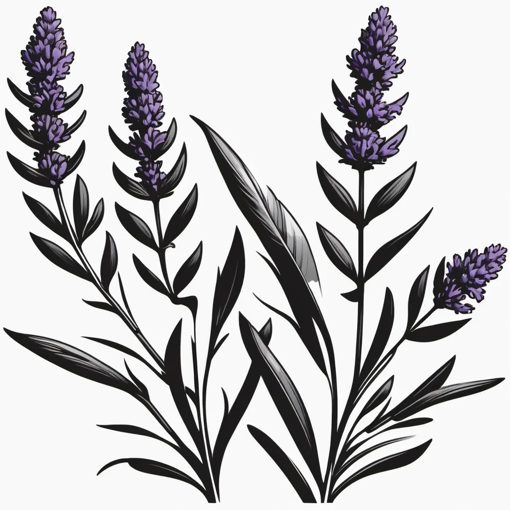Prompt: Crente a icon of a lavander leaves (comic black and white style) without background 

