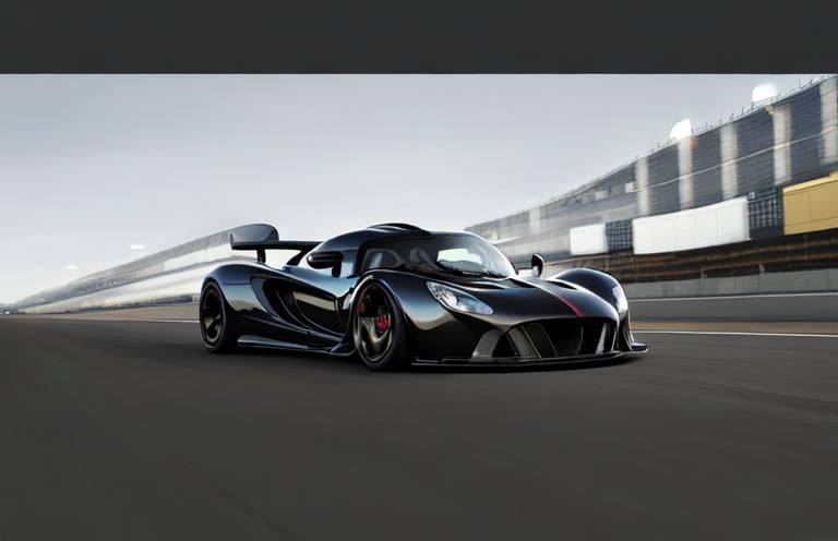 Prompt: Hennessey Venom GT, Marvel Venom design, hypercar, 2016, fast, cool, expensive, supercharged, 270 MPH, black body, open mouth on front bumper with sharp teeth, tongue wagging back along side, Venom, Marvel