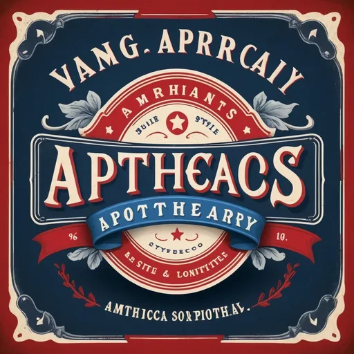 Prompt: (logo design) vintage American apothecary theme, incorporating red, white, and blue color scheme, elegant and professional layout, vintage fonts and decorative elements, high-quality crisp vector, embodies traditional Americana and pharmacy, sophisticated yet inviting ambiance, perfect for lotion branding, artisanal style indicative of quality craftsmanship.