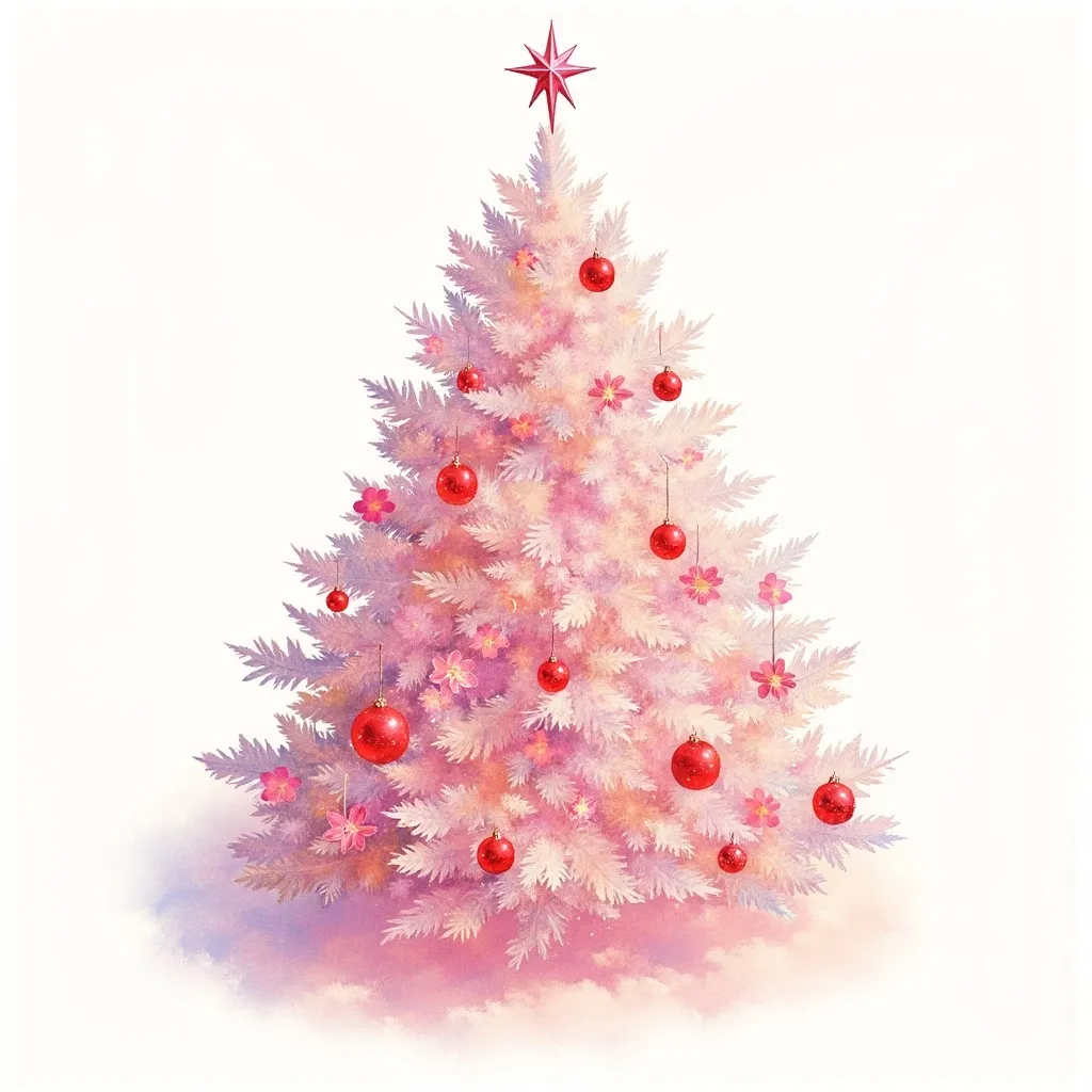 Prompt: Create a digital watercolor-style illustration of a
2d
A pastel aesthetic digital illustration of a cartoonish decorated Christmas tree adorned with pink ornaments and flowers, silver glitter details, painted on a soft snowy background, whimsical and minimalist, vintage style, delicate textures and soft gradients, stylized, dreamy and romantic approach, traditional watercolor painting, gentle and ethereal finish, peaceful and magical, soft pastel color with shades of pink, white, and beige, enchanting and serene The design should feature a Christmas theme with pink, red, and white colors, suitable for both white and black backgrounds. Deliver the image as a high-quality 300 DPI PNG with a transparent background, perfect for t-shirt designs.
