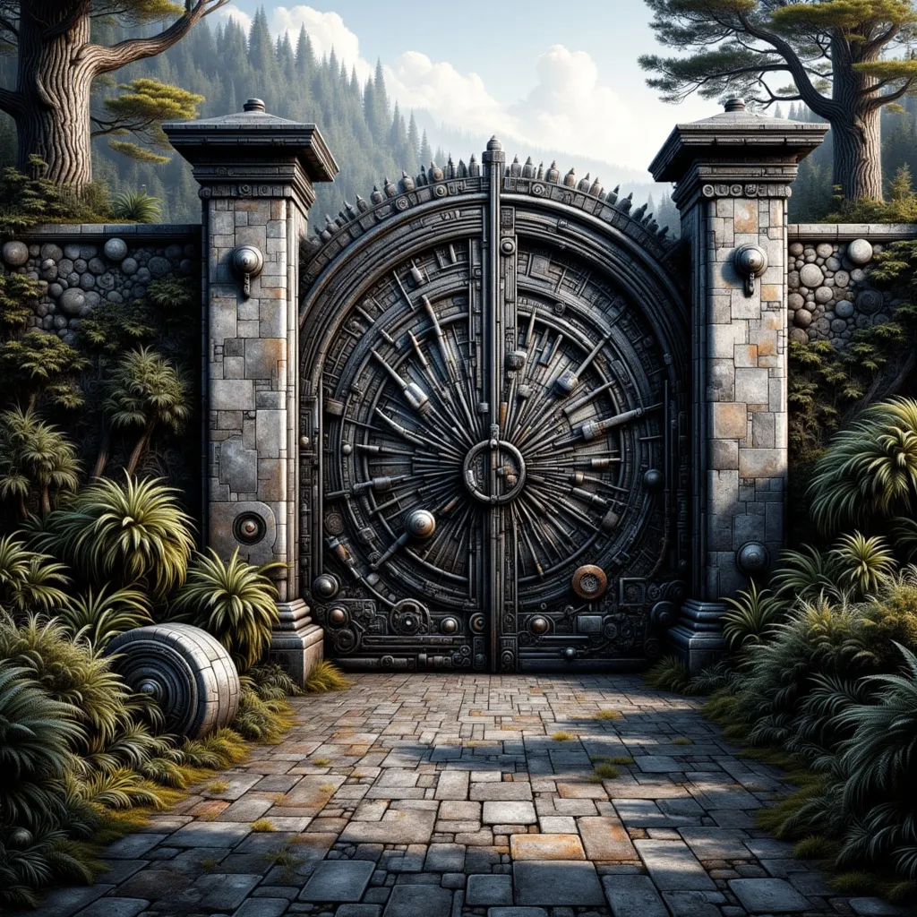 Prompt: METAL GATE TO AN UPSCALE HOME