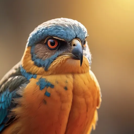 Prompt: bird macro, intense gaze, powerful stance, vibrant colors, wildlife photography, natural environment, realistic lighting, photorealistic, 8k resolution, detailed texture, professional, high-quality, sunny day