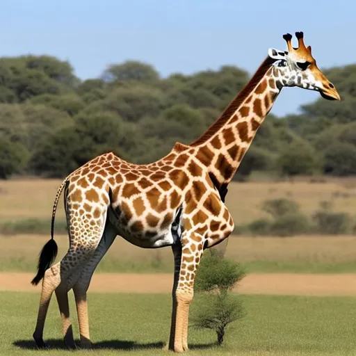 Prompt: a giraffe with a short stubby chubby neck, full body giraffe