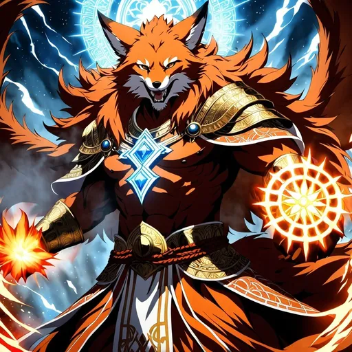 Prompt: Anime artwork of a wise and holy fenic fox beast-man priest cleric, battling demons from hell, intense and focused gaze, detailed robes with intricate patterns, radiant holy aura, dramatic lighting, highres, ultra-detailed, anime, fantasy, intense battle, holy, detailed robes, dramatic lighting, radiant aura, demons, intense gaze