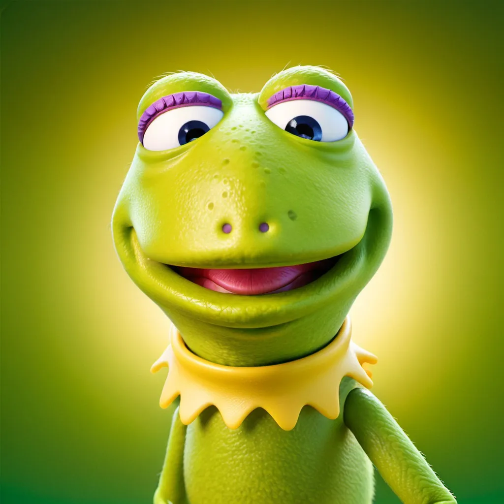 Detailed illustration of Kermit the Frog, vibrant an