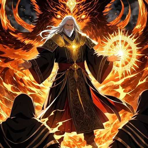 Prompt: Anime artwork of a wise and holy priest cleric, battling demons from hell, intense and focused gaze, detailed robes with intricate patterns, radiant holy aura, dramatic lighting, highres, ultra-detailed, anime, fantasy, intense battle, holy, detailed robes, dramatic lighting, radiant aura, demons, intense gaze