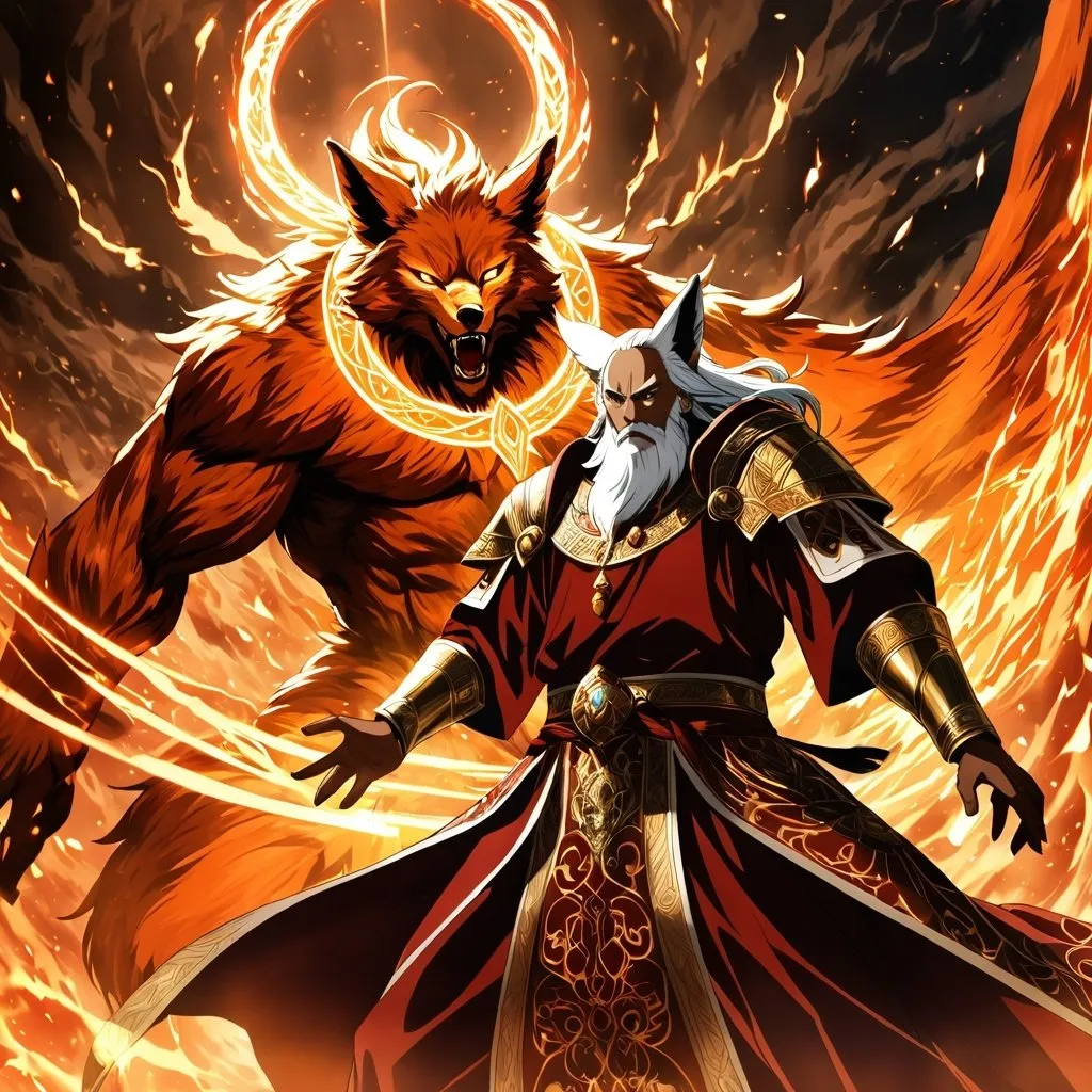 Prompt: Anime artwork of a wise and holy fenic fox beast-man priest cleric, battling demons from hell, intense and focused gaze, detailed robes with intricate patterns, radiant holy aura, dramatic lighting, highres, ultra-detailed, anime, fantasy, intense battle, holy, detailed robes, dramatic lighting, radiant aura, demons, intense gaze