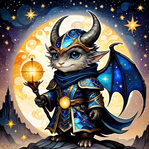 Prompt: an adorable chibi dragonborn wizard, dark starry night, gorgeous eyes, stained glass, fantasy illustration, textured with large visible brush strokes, detailed scales, hypermaximalism, astral patterns, star lit sky, masterpiece, breathtaking intricate details, in the style of Andreas Lie, van Gogh, Hokusai, Luke Gram, Albert Robida, Victo Ngai