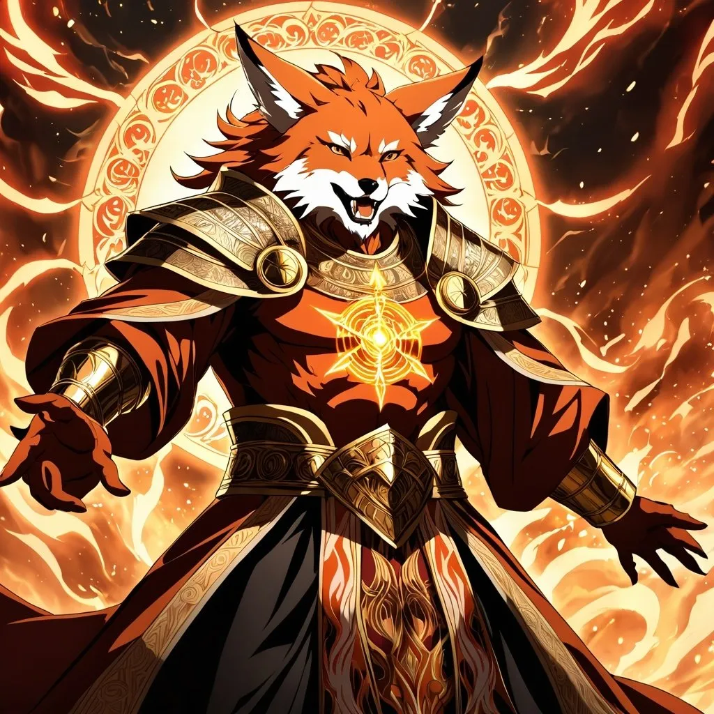 Prompt: Anime artwork of a wise and holy fenic fox beast-man priest cleric, battling demons from hell, intense and focused gaze, detailed robes with intricate patterns, radiant holy aura, dramatic lighting, highres, ultra-detailed, anime, fantasy, intense battle, holy, detailed robes, dramatic lighting, radiant aura, demons, intense gaze