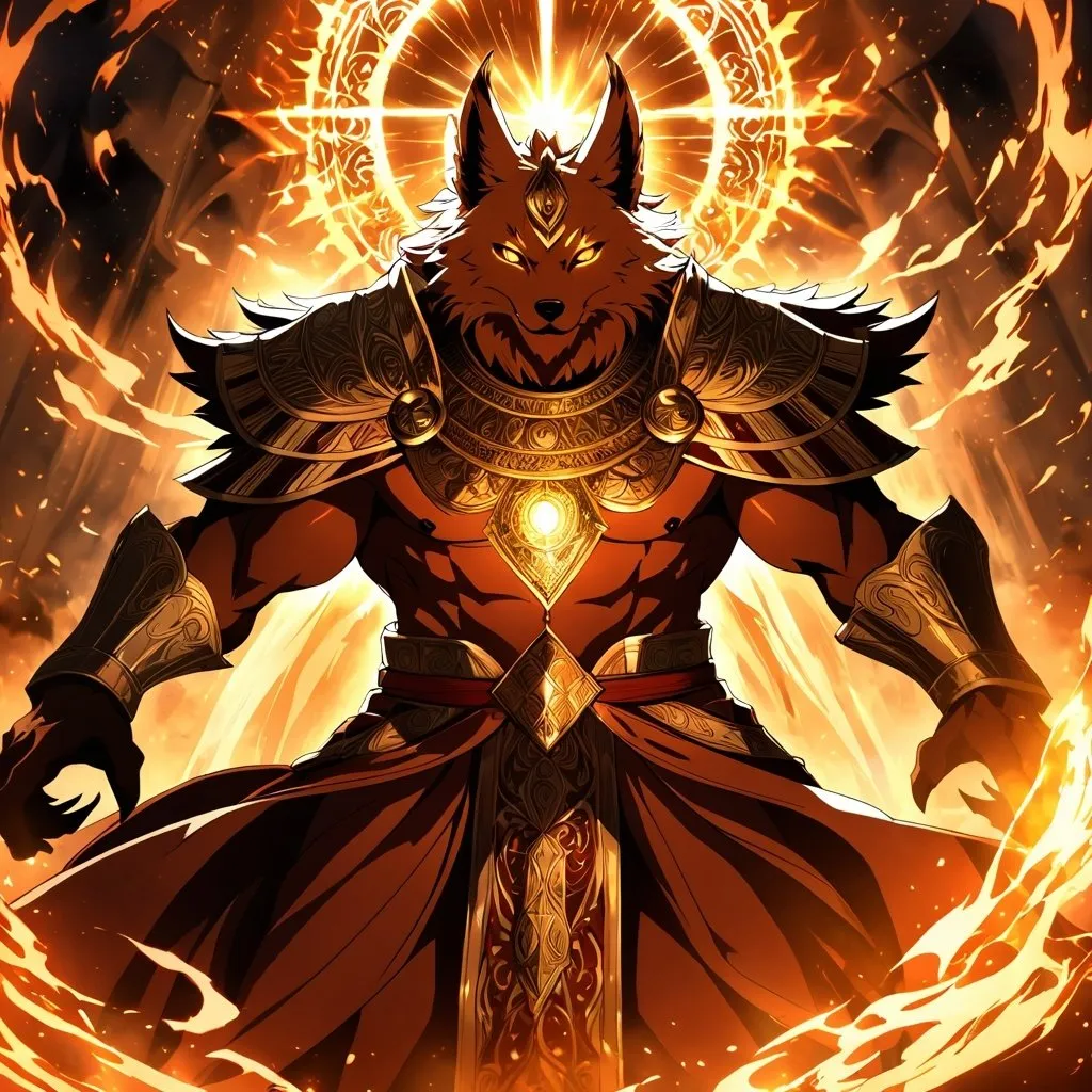 Prompt: Anime artwork of a wise and holy fenic fox beast-man priest cleric, battling demons from hell, intense and focused gaze, detailed robes with intricate patterns, radiant holy aura, dramatic lighting, highres, ultra-detailed, anime, fantasy, intense battle, holy, detailed robes, dramatic lighting, radiant aura, demons, intense gaze