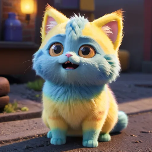 Prompt: detailed modern disney cute fluffy cuddleable kitten in the style of detective pikachu pixar ultra sharp focus, bright colours vibrant soft pastel multi-colour 8k octane render