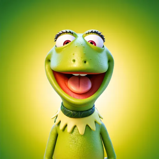 Prompt: Detailed illustration of Kermit the Frog, vibrant and lively colors, cartoon, large eyes, Muppet character, high quality, cheerful, bright green, colorful background, professional, whimsical, lively lighting