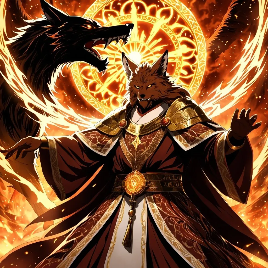 Prompt: Anime artwork of a wise and holy fenic fox beast-man priest cleric, battling demons from hell, intense and focused gaze, detailed robes with intricate patterns, radiant holy aura, dramatic lighting, highres, ultra-detailed, anime, fantasy, intense battle, holy, detailed robes, dramatic lighting, radiant aura, demons, intense gaze