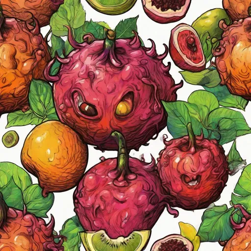 Prompt: Quick sketch of devil fruit, vibrant colors, juicy and tempting appearance, detailed texture, high quality, sketch, vibrant colors, tempting, devil fruit, detailed texture