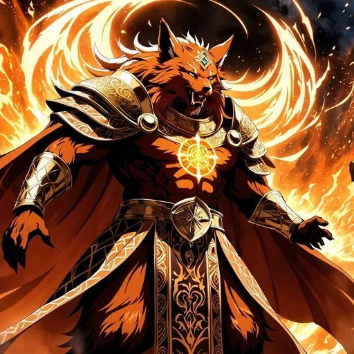 Prompt: Anime artwork of a wise and holy fenic fox beast-man priest cleric, battling demons from hell, intense and focused gaze, detailed robes with intricate patterns, radiant holy aura, dramatic lighting, highres, ultra-detailed, anime, fantasy, intense battle, holy, detailed robes, dramatic lighting, radiant aura, demons, intense gaze