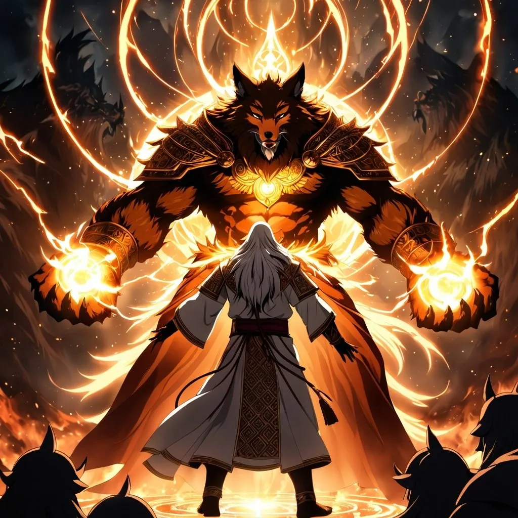 Prompt: Anime artwork of a wise and holy fenic fox beast-man priest cleric, battling demons from hell, intense and focused gaze, detailed robes with intricate patterns, radiant holy aura, dramatic lighting, highres, ultra-detailed, anime, fantasy, intense battle, holy, detailed robes, dramatic lighting, radiant aura, demons, intense gaze